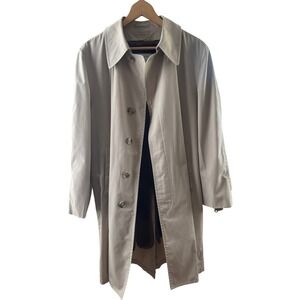 London Fog Vintage Trench Coat Tan Beige Faux Fur Zip Out Liner 40 Reg